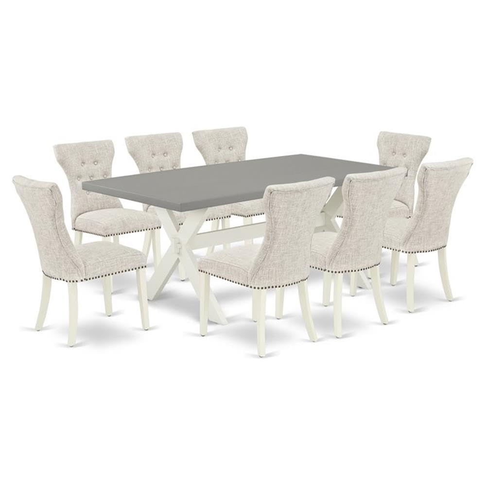 East West Furniture X097Ga235-9 9 Piece Modern Dining Table Set Includes A Rectangle Wooden Table With X-Legs And 8 Doeskin Linen Fabric Upholstered Chairs, 40X72 Inch, Multi-Color